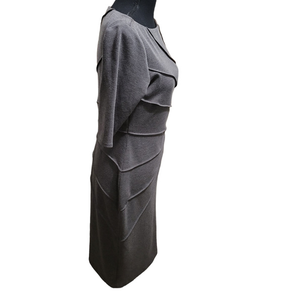 Maggy London Fitted Gray Asymmetrical Elbow Sleeve Front Seam Career Dress, Sz 6 - Picture 2 of 5